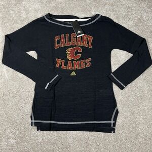 Calgary Flames Adidas Womens V Neck Adult Small Long Sleeve Shirt Top New Hockey